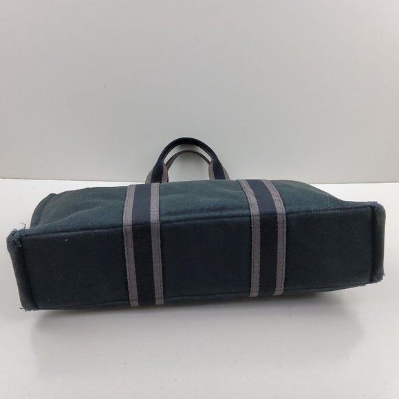 Hermes Fourre Tout Canvas Tote Bag Handbag Satchel Black Grey - Picture 4 of 16
